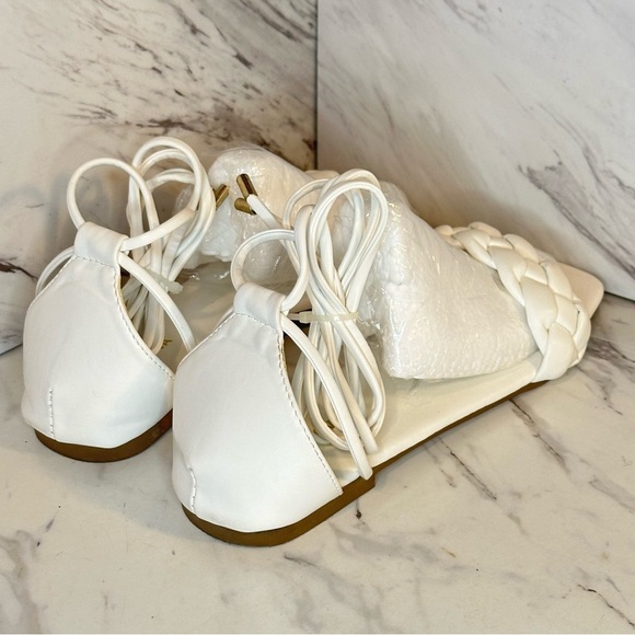 Wrap Up Square Toe Flat Sandals – Braided Toe Strap, Square Toe – White – Size 8 - Picture 11 of 14
